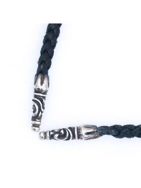 Chrome Hearts Leather Braid Scroll Necklace Black Silver